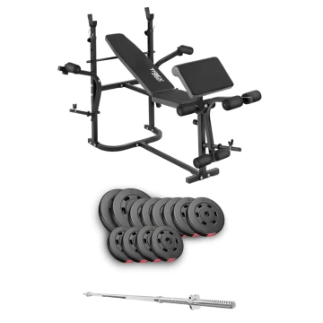 Набір Hop-Sport Premium 69кг з лавою TX-020 та штангою