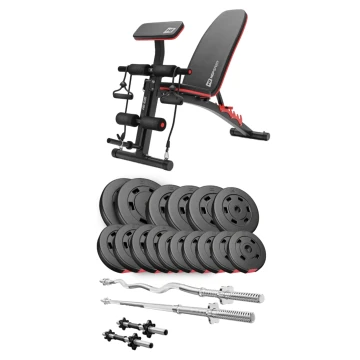 Набір Hop-Sport Premium 75кг з лавою HS-1035, штангами та гантелями