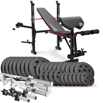 Набір Hop-Sport Premium 173кг з лавою HS-1055, штангами та гантелями