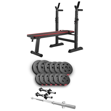 Набір Hop-Sport Premium 38кг з лавою HS-1080, штангою та гантелями
