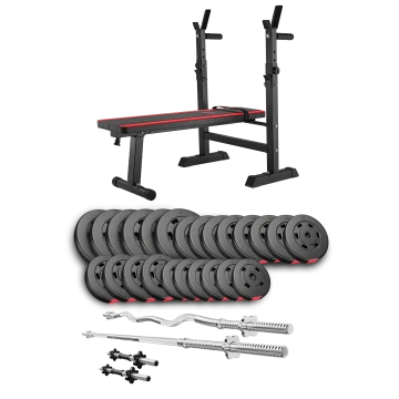 Набір Hop-Sport Premium 135кг з лавою HS-1080, штангами та гантелями