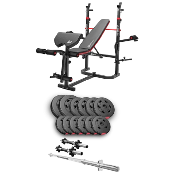 Набір Hop-Sport Premium 38кг з лавою HS-1065HB Pro, штангою та гантелями