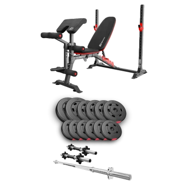 Набір Hop-Sport Premium 38кг з лавою HS-1095, штангою та гантелями