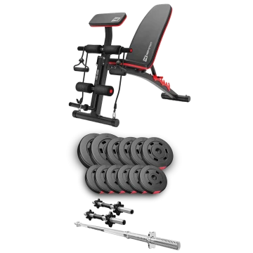 Набір Hop-Sport Premium 38кг з лавою HS-1035, штангою та гантелями