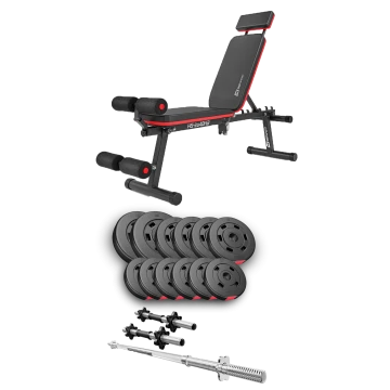 Набір Hop-Sport Premium 38кг з лавою HS-2040 HB, штангою та гантелями