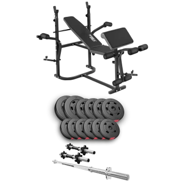 Набір Hop-Sport Premium 38кг з лавою TX-020, штангою та гантелями