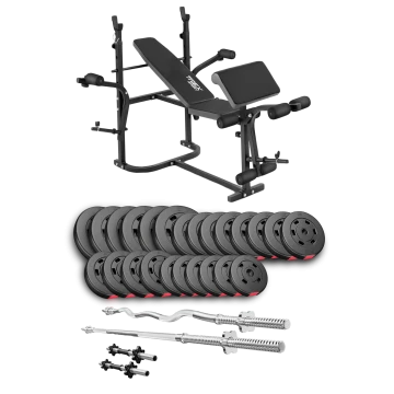 Набір Hop-Sport Premium 135кг з лавою TX-020, штангами та гантелями