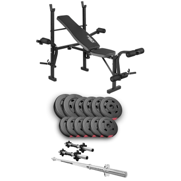 Набір Hop-Sport Premium 38кг з лавою TX-055, штангою та гантелями