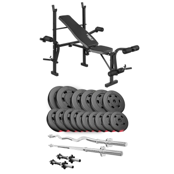 Набір Hop-Sport Premium 75кг з лавою TX-055, штангами та гантелями