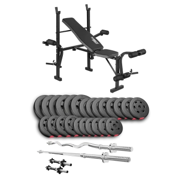 Набір Hop-Sport Premium 135кг з лавою TX-055, штангами та гантелями