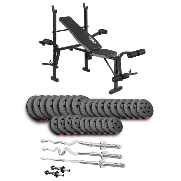 Набір Hop-Sport Premium 173кг з лавою TX-055, штангами та гантелями